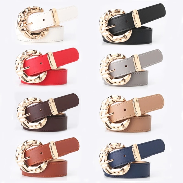 Mode Flerfärgat Pu Läder Kvinna Bälten Jeans Klassisk Retro Guld Runt Spänne Kvinnlig Pin Lyx Punk Gothic Midjeband khaki belt 106cm
