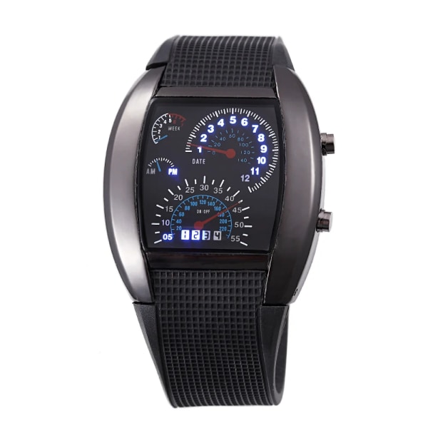Ny design Casual Led-klockor Cool Car Meter Dial Unisex Black Flash Dot Matrix Racing Watch Sportklocka Hot Orologio Uomo Blue