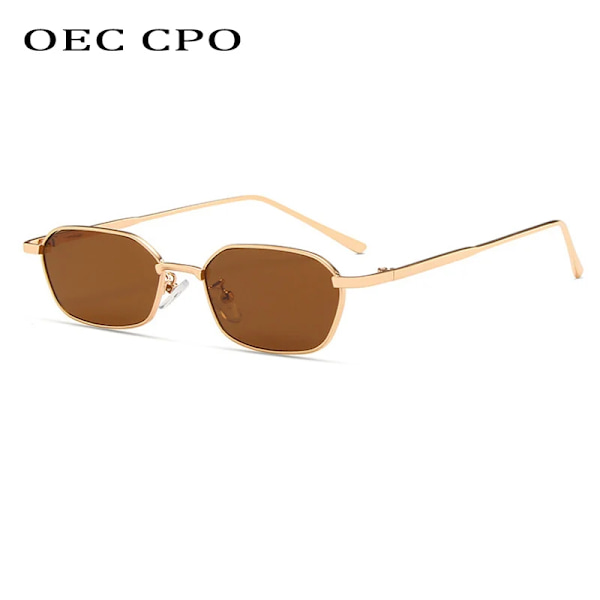 OEC CPO Small Square Solglasögon Kvinnor Män Märke Steampunk Metallram Solglasögon Herr Retro Glasögon UV400 Glasögon O949 C5Gold-Red