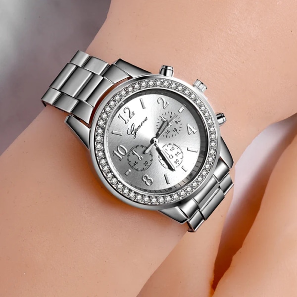 Reloj Mujer 2022 Klockor Dam Klassiska Geneva Lyx Damklockor Dam Full Steel Crystal Relogio Feminino Metal Armbandsur 1pc Watch Gold