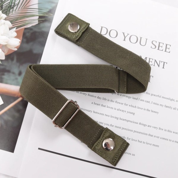Spännefritt elastiskt osynligt bälte för kvinnor Plus Size Hög kvalitet utan spänne Jeans Enkelt bälte män Inget krångel Designbälte Army Green 60-95cm