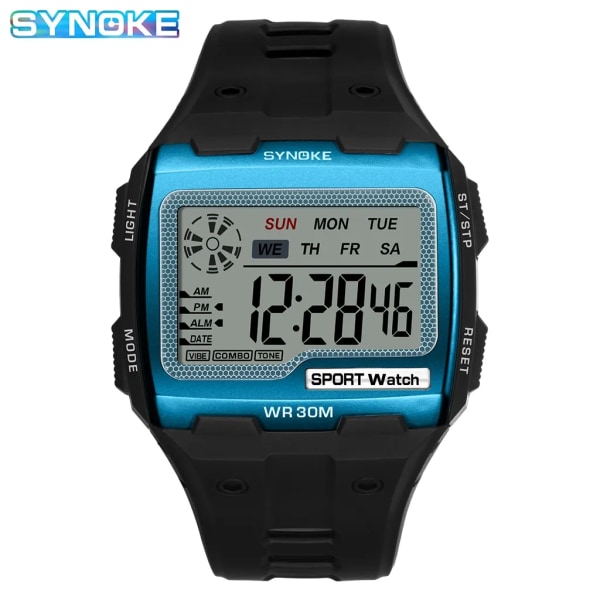 SYNOKE Digital watch för män Stora siffror Lätt att läsa 3ATM Vattentät män Digital watch Utomhussport Lysande funktion blue