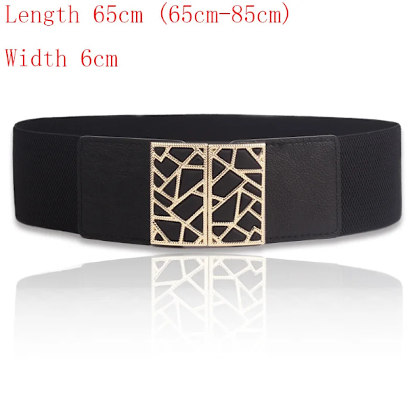 65cm Dammode Elastisk Klassisk svart midjeband Bred midja Stretchbälte för kvinnor Cinch Accessoarer Klänning Kappa Klädbälte Squarebelt black 65cm(65cm-85cm)