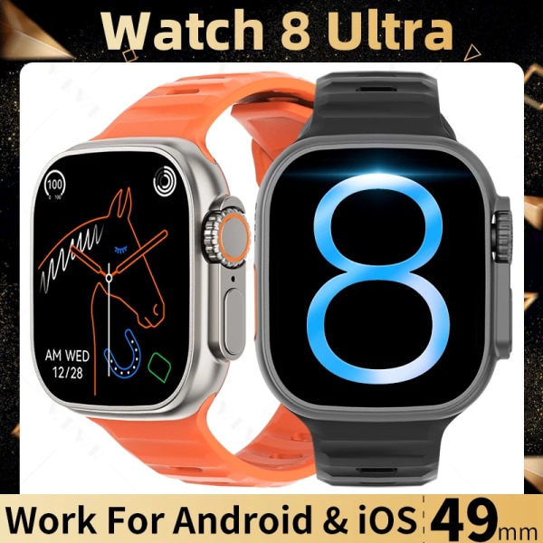 Smart Watch Ultra Series 8 NFC Smartwatch Herr Dam Bluetooth samtal Trådlös laddning Fitness 2 tums HD-skärm Black Blue