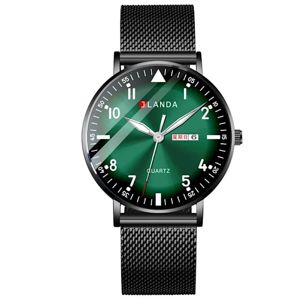 Nya klockor män lyxmärke 6 mm ultratunna mode män klockor rostfritt stål Mesh bälte Lysande vattentät kvarts watch Black Green