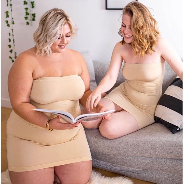 Damer Shapewear Axelbandslös Tube Slip Dress Mini Bodycon Klänningar för kvinnor Seamless Tube Top Dress Slimming Underkläder Black M