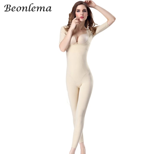 Beonlema Kvinnor Body Modeling Shaper Full Lång Ben Shapewear Sömlös magkompression Slimmande Underkläder Plus Size Bodysuit Black1 L