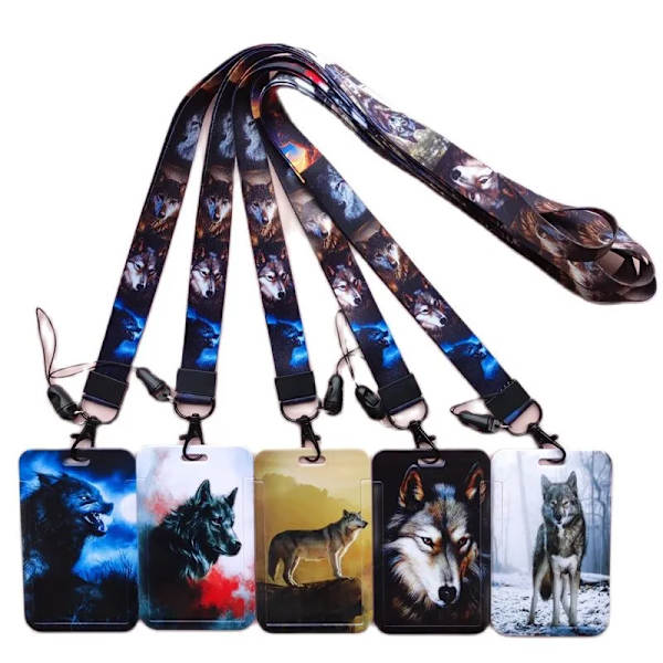 Vargar Mönster Djursnodd ID-bricka Korthållare Kontorsarbetare Korthållare Cover Kreditkort Case Kortskydd Julklapp lanyard card holder(.2426)