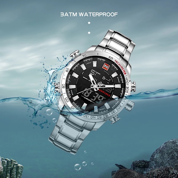 Herrklockor Lyxmode Watch NAVIFORCE Märke Herr Quartz Analog Digital klocka Man Vattentäta klockor i rostfritt stål BEBE