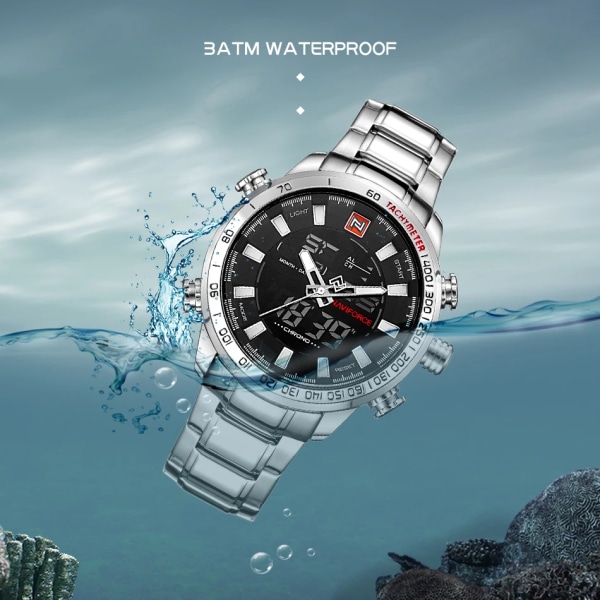 Herrklockor Lyxmode Watch NAVIFORCE Märke Herr Quartz Analog Digital klocka Man Vattentäta klockor i rostfritt stål SBR-BOX