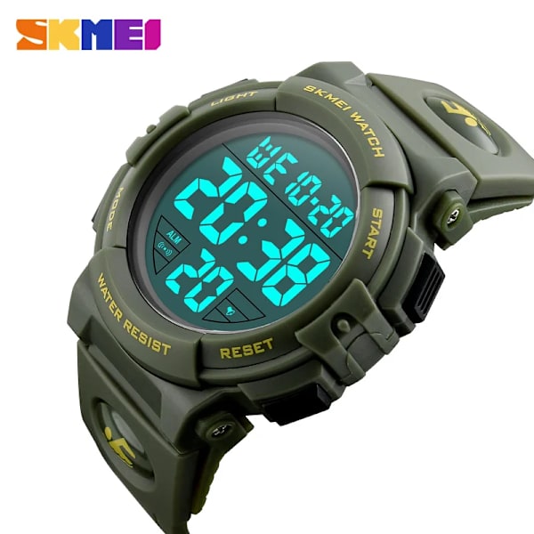SKMEI Sportklockor för män Digital LED Elektronisk Multifunktion Utomhus Sport Vattentät Simma Herr Student Casual Watch Army Green