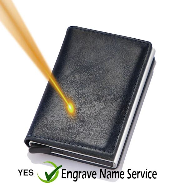 Gravyr Anpassat namn ID Kreditkortshållare Plånböcker Märke Märke Rfid Blockering Magic Läder Smal Miniplånbok Liten Pengaväska Handväska Blue(Name Service)
