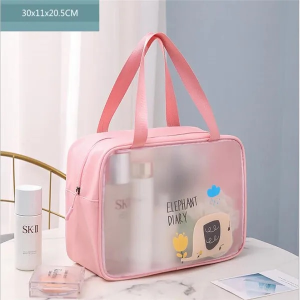 Kvinnor Transparent Vattentät PVC kosmetikaväska Bärbar Nödvändig kosmetisk väska Organizer Mode små stora toalettväskor Large pink