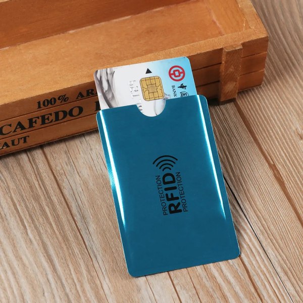 10PC Anti Rfid Blockering Läsare Lås Korthållare ID Bankkort Case Aluminium Metall Smart Stöldskydd kreditkortshållare Blue