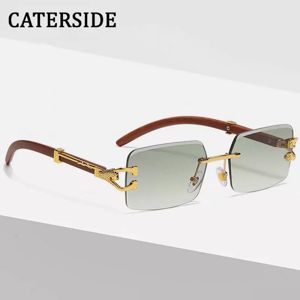 CATERSIDE rektangel utan båge solglasögon män Ny fyrkantig diamant leopard dekorera glasögon gradient grön blå färg solglasögon A03 Transparent As Photos Showing