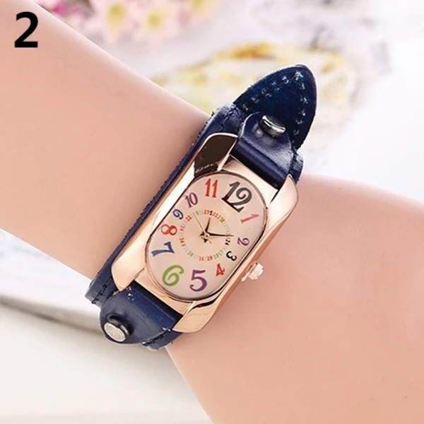 Vintage Casual Watch Alloy Urtavla Faux Läder Armband Avlångt case Analog Quartz Clock Dam Armbandsur Relojes Para Mujer Blue