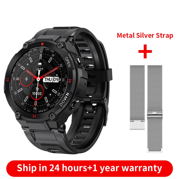 CanMixs K22 watch Bluetooth Call Smart Watch Herr Utomhussport Fitness Tracker Pulsmusik Spela Smartwatch för Android IOS Black metal strap(.159)