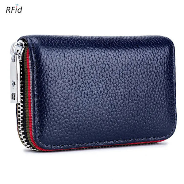 2022 Nytt mode damkortväska Äkta läder Män Kreditkortshållare Rfid Plånbok Kvinnlig Byte Organizer Liten handväska Dragkedja Royal blue
