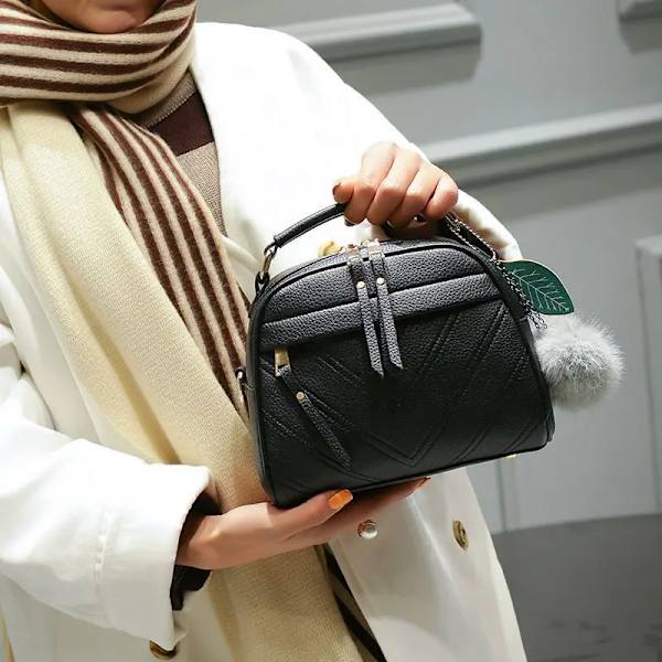 PU-läder liten handväska för kvinnor flicka mode tofs messenger väskor med boll Kvinnliga axelväskor Dam Party Crossby-väska nylon-gray 22x12x17cm