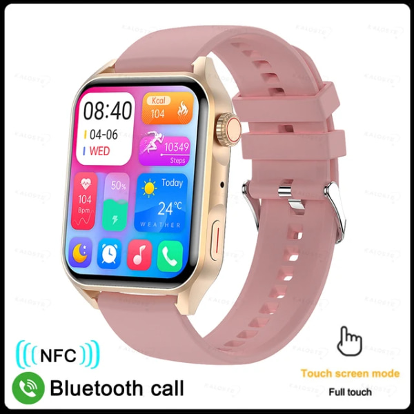 Ny NFC Smart Watch Herr AMOLED HD-skärm Visa alltid tiden Bluetooth Call IP68 Vattentät SmartWatch Dam För Huawei SilicaGel Pink
