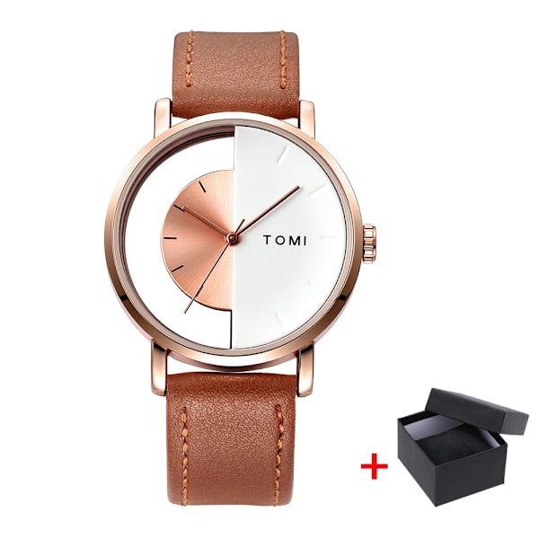 Enkla klockor för män Toppmärke 2023 Mode Quartz Armbandsur Dam Creative Halv Transparent Urtavla Unisex Armband reloj hombr 757 Brown rose gold