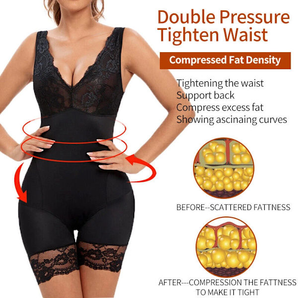 Kvinnor Spets Helkroppsformare Bodysuits Bantning Shapewear Korsett Waist trainer Shaping Underkläder Postpartum Recovery Slida Fajas Beige M