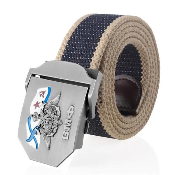 SupSindy Herr&Kvinnor Canvasbälte 3D rysk marinblå ВМФ Metallspänne Jeans Midjeband USSR Militärsoldater Taktiska bälten Mansrem Blue khaki edge 110cm
