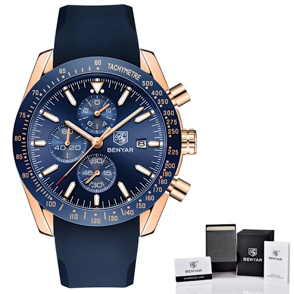 BENYAR 2021 Ny watch Business helstål kvarts Toppmärke Lyx Casual Vattentät Sport Man Armbandsur Relogio Masculino Glue gold blue