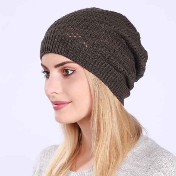 Mode Nya Dam Beanies Skullies Hatt Keps Dam Vår Höst Vinter Solid Stickad Ihålig Ut Casual Ben Mjuk Hatt Keps För Kvinnor Dark Grey One Size