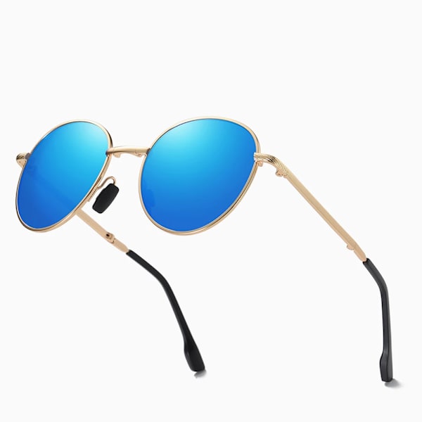 VIVIBEE 2023 Trending fyrkantiga svarta hopfällbara polariserade solglasögon kvinnor Ljus spegel Blå vikbara solglasögon Titanlegering solglasögon 5 Gold Blue with soft bag