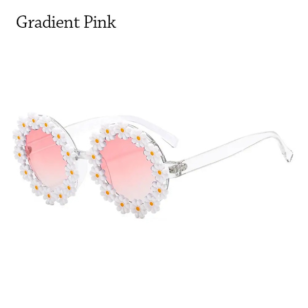 Mode Daisy Flower Solglasögon för kvinnor Retro Blomma Runda Solglasögon Roliga Disco Festival Festglasögon Vuxna Sommarskydd Gradient Pink