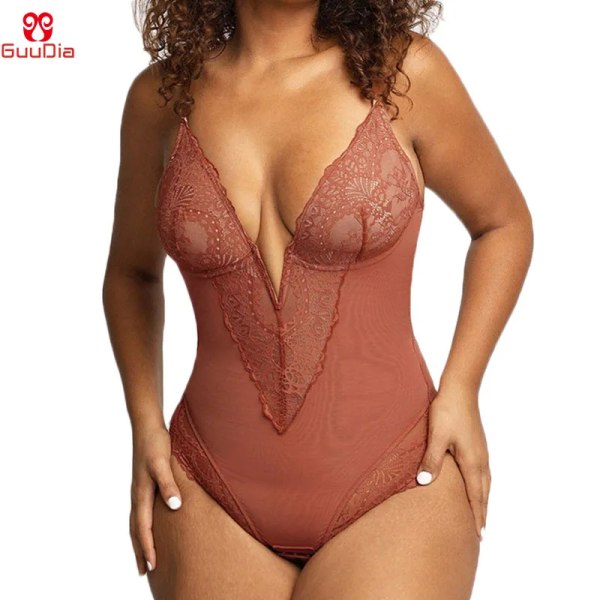 GUUDIA Silky Touch Layer Body 2 Layers Shapewear Öppen gren Jumpsuit Mjuk Slät Body Shaper Sexiga spetsbody white XL