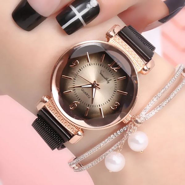 Watch Mode Vild Ny watch Magnetspänne Lyxig Gradient Dam Geometrisk Romersk siffra Quartz Movement Watch Red