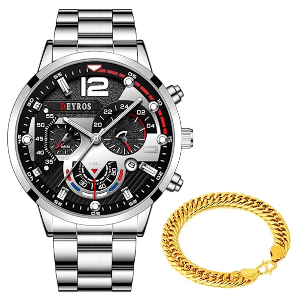 Relogio Lyx Herrklockor Guld Rostfritt Stål Kvarts Watch För Män Business Luminous Läder Armbandsklocka As Shown 12