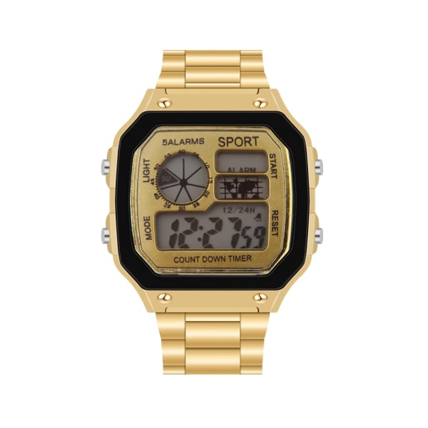 Watch för män Vattentät gyllene rostfritt stål Business Digitala klockor LED-väckarklocka Elektronisk watch för män Relogio gold