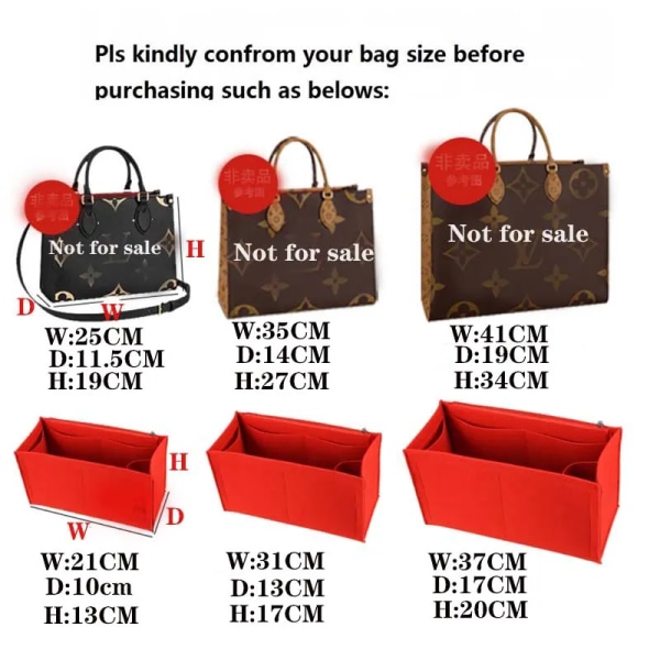 Passar ONTHEGO Tote 3MM Premium Filt Insert Väska Organizer Kosmetikväska Handväska shaper Organizer Resor Innerväska Black 21X13X10cm