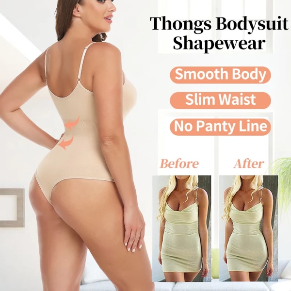 Strumpor Body Kvinnor Shapewear Magekontroll Kroppsformare Slät Osynlig Underklänning Banta Underkläder Camisole Jumpsuit Nude M