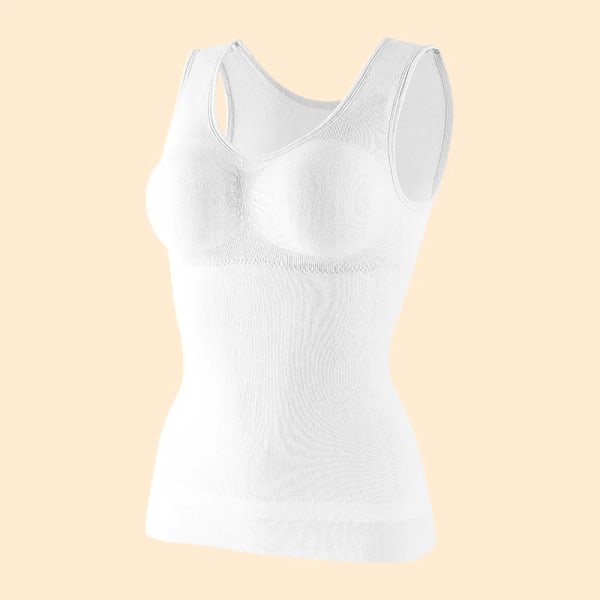 Sömlös undertröja med dubbla lager shapewear magformande midjeband sportundertröja bomull med bröstkudde White L