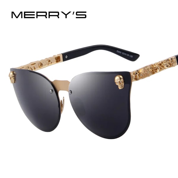 MERRYS Mode Dam Gothic Glasögon Skalle Ram Metall Tempel Oculos de sol UV400 C05 Silver