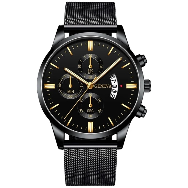 Mode Herr Sportklockor Lyx Herr Rostfritt stål Quartz Watch för Man Business Casual Watch Mesh Black Gold