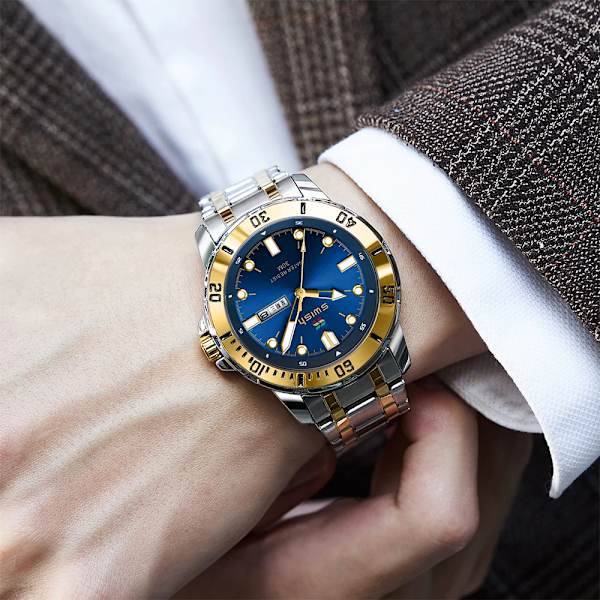 Mode Herrsportklockor Lyxiga rostfria watch Dubbelkalender Silver Guld Man Clock Relogio Masculino Blue Silver White