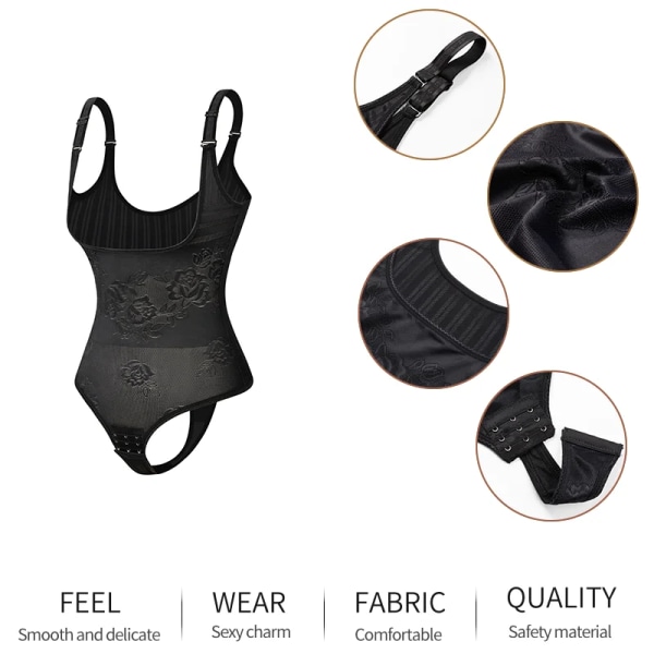 Kvinnor Sexiga Bodysuits Party Stringformare MISS MOLY Solid Spetspärmar Hög midja Mage Smal Shapers Butt Lifter Strap Underkläder Black L