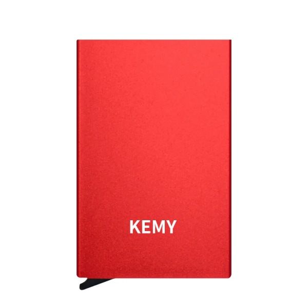 KEMY Toppkvalitets Rfid-plånbok för män Pengaväska Miniplånbok manlig aluminiumkortplånbok Liten läderplånbok med koppling Tunn plånbok Carteras Red