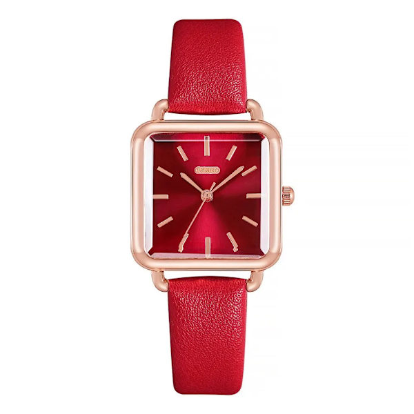 2023 Mode Kvinnor Klockor Lyx Fyrkantiga Dam Enkel Rose Gold Quartz Watch Casual Svart Läder Armbandsur Reloj Mujer Red
