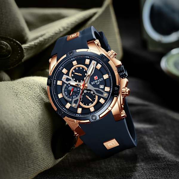 BELONING Nya kvartsklockor för män Lyxmärke Big Dial Watch Vattentät Sportarmbandsur Silikonband Kronografklocka Black