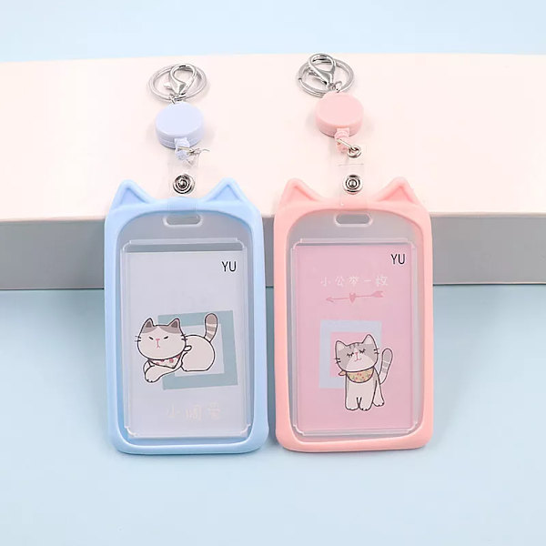 Student Söt Tecknad Katt Kanin Form Infällbar korthållare Bankidentitet Barn Buss ID-kort Case Cover Case Present rabbit-grey