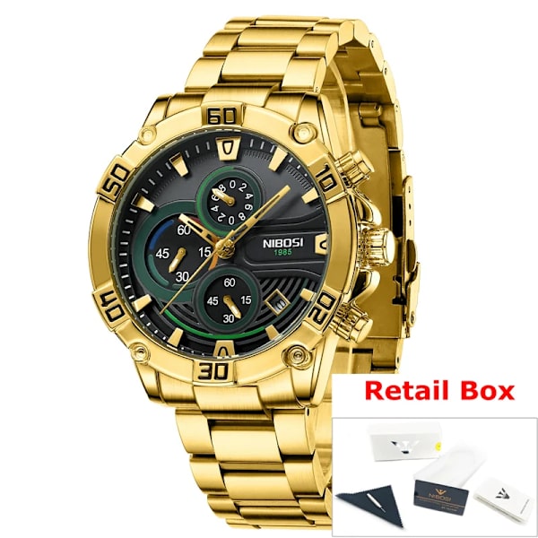 NIBOSI watch för män Lyxig stor storlek guld mode kvartsklockor Klocka Kronograf Sport Vattentät armbandsur Relogio Masculino Retail Box(.207)