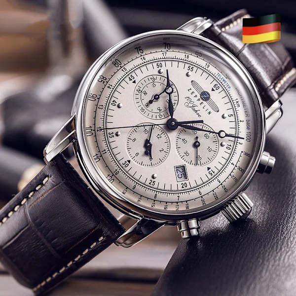 Ny Zeppelin Watch Top Vattentät äkta läder Business Casual Quartz Watch Herr tre ögon multifunktionell kronograf Type 1