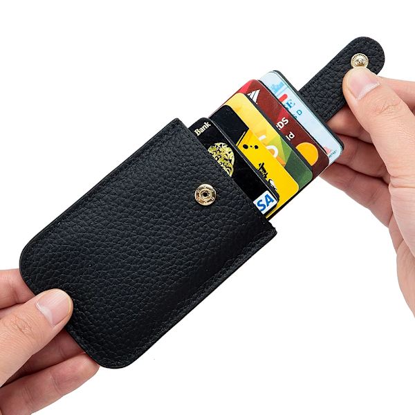 Smal korthållare i äkta läder Snabb åtkomst dragflik RFID-foder Mjuk kohud Män Kvinnor Bärbar cover. Beige