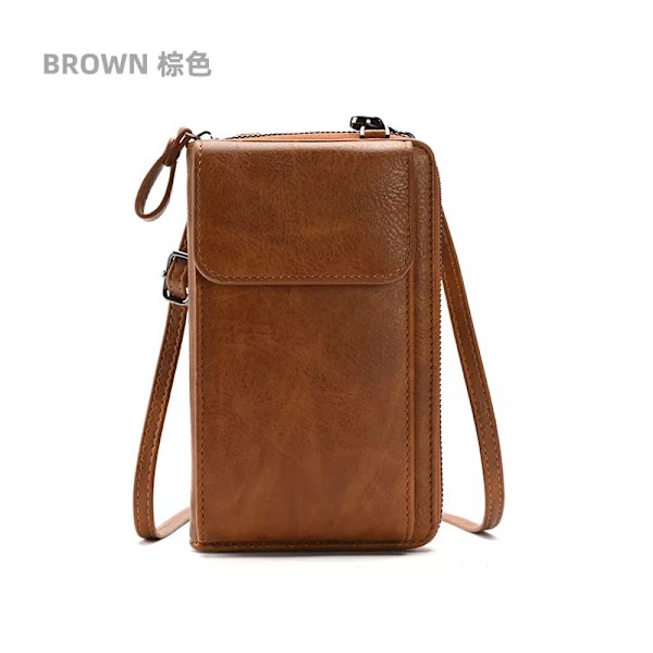 Buylor Hasp Mode Crossbody-väska Liten mobiltelefonväska Damväska PU-läderkorthållare Lyxig axelrem för handväska Brown 18x11x5cm